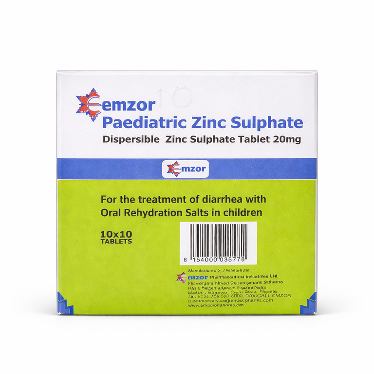 Emzor Paediatric Zinc Sulphate Dispersible Tablets 20 mg x 10 tablets