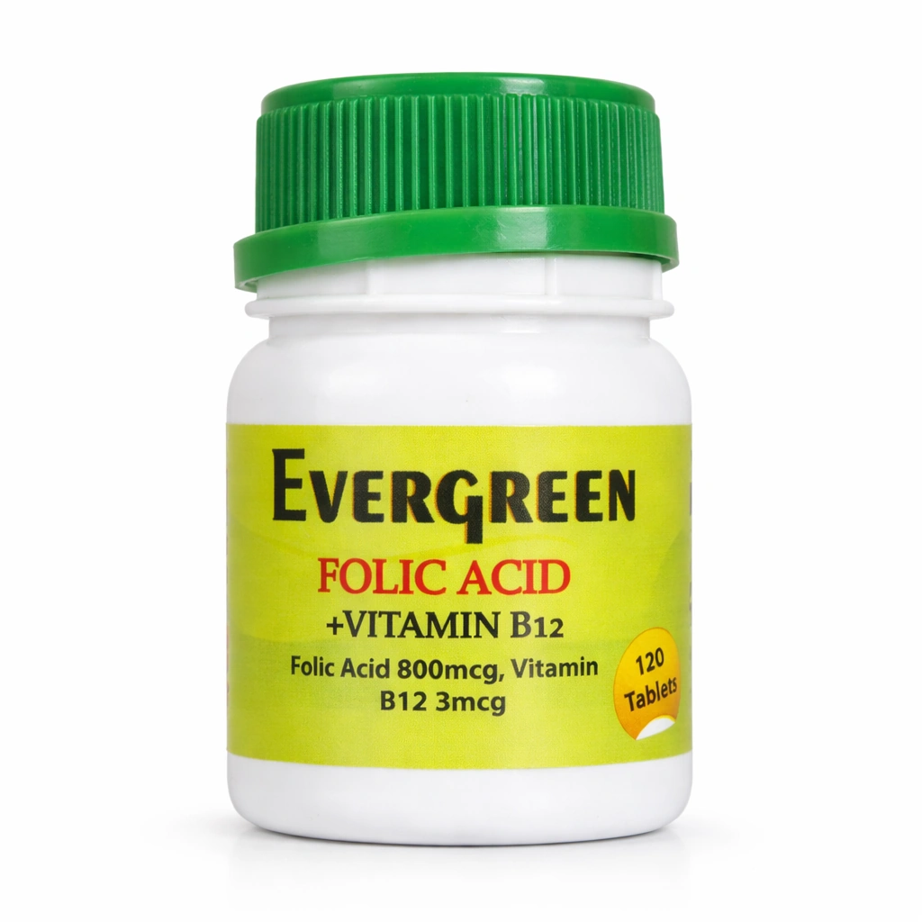 Evergreen Folic Acid + Vitamin B12 800 mcg/3 mcg x 120 Tablets