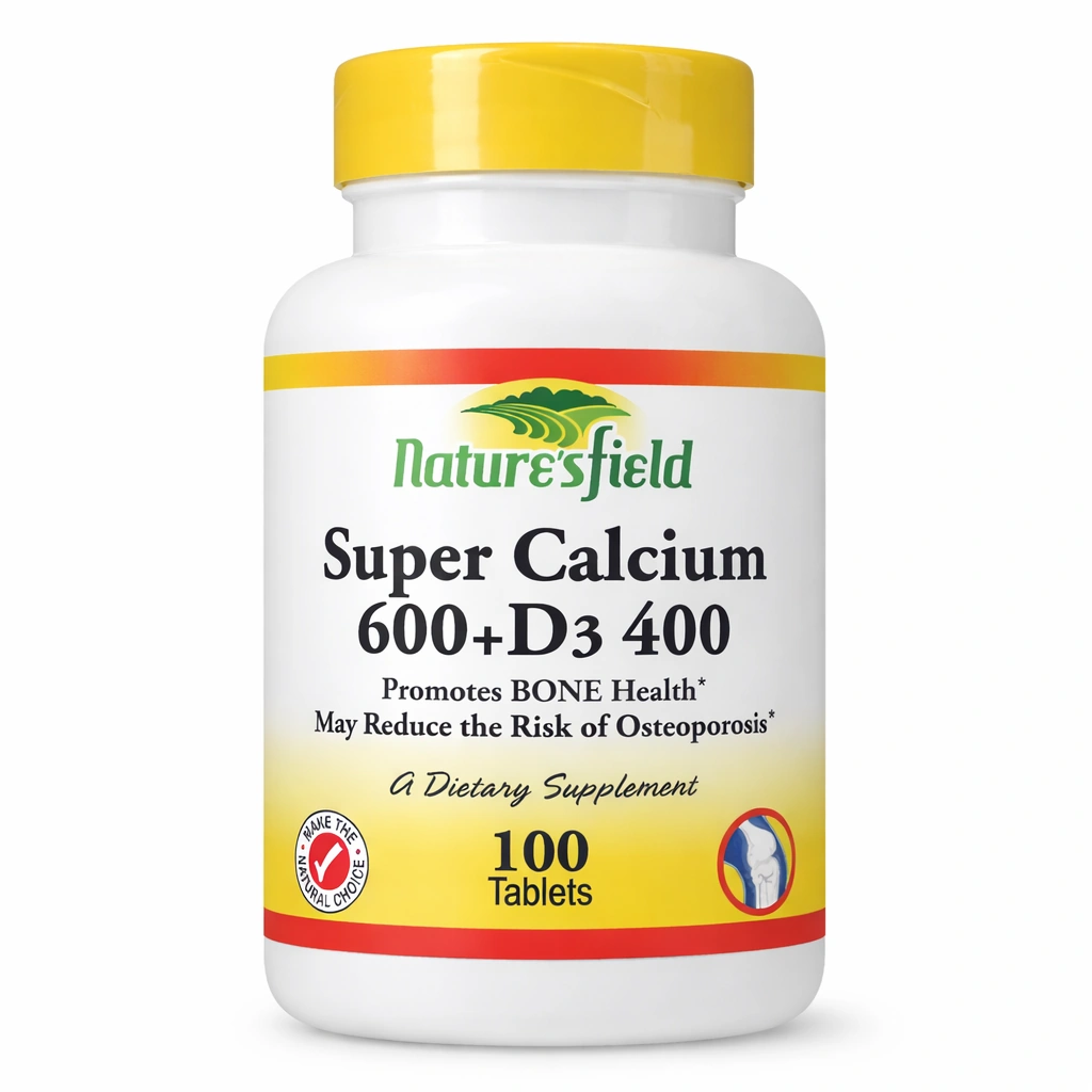 Nature's Field Super Calcium 600 mg + D3 400 IU x 100 Tablets