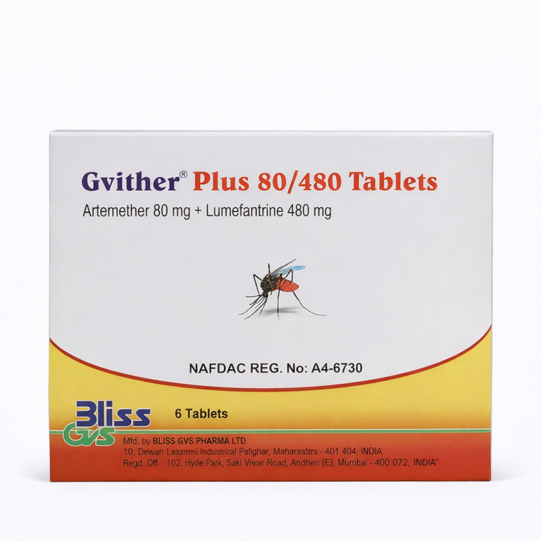 Gvither Plus Tablets (Artemether 80 mg + Lumefantrine 480 mg) x 6 tablets
