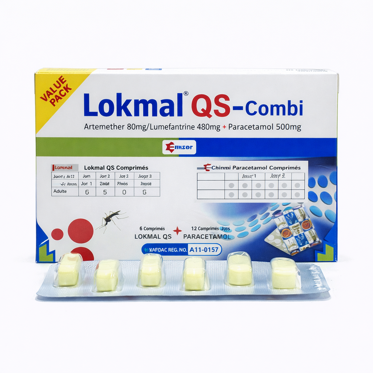 Lokmal QS Combi Kit (Artemether 80 mg + Lumefantrine 480 mg) x 6 caplets + Paracetamol 500 mg x 12 tablets