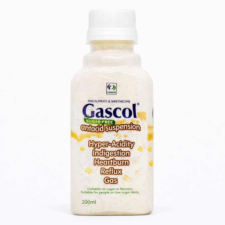 Gascol Antacid Suspension (Magaldrate + Simethicone) 200 ml - White (Sugar Free)